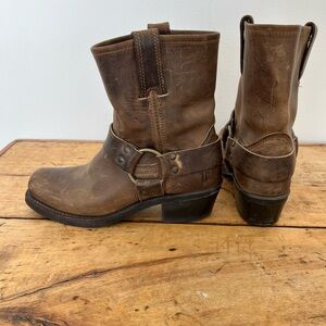 Frye Brown Leather Pull-On Harness Boots